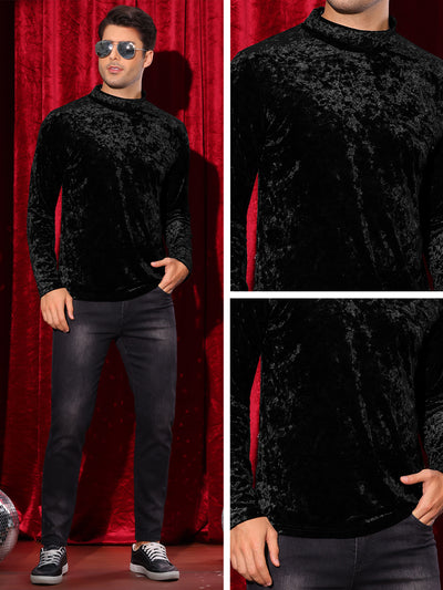 Velvet T-Shirt for Men's Mock Turtleneck Long Sleeves Velour Basic Tee Tops