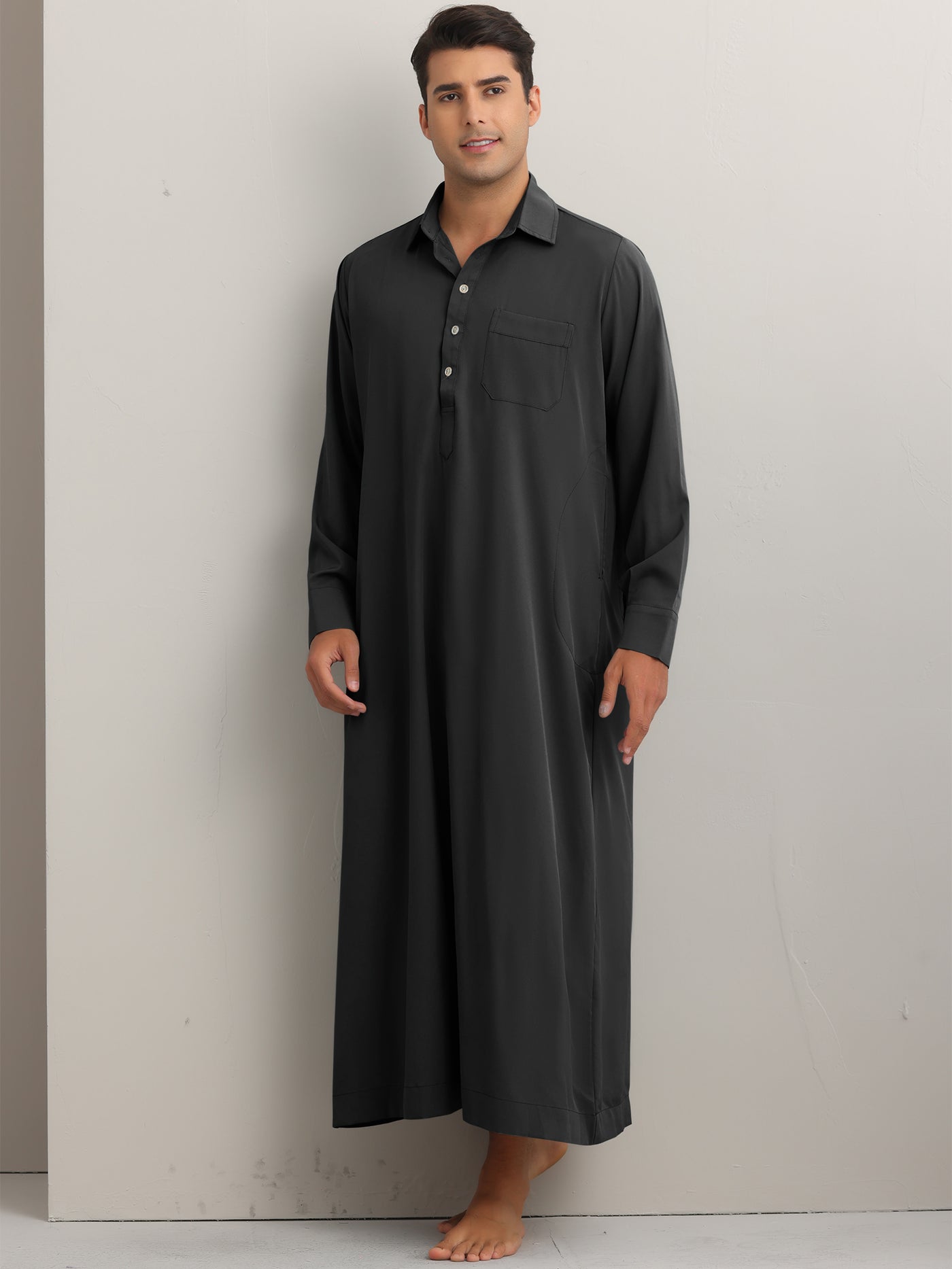 Bublédon Nightshirt for Men's Long Sleeves Collared Neck Full Length Sleep Shirt Nightwear