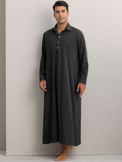 Nightshirt for Men's Long Sleeves Collared Neck Full Length Sleep Shirt Nightwear