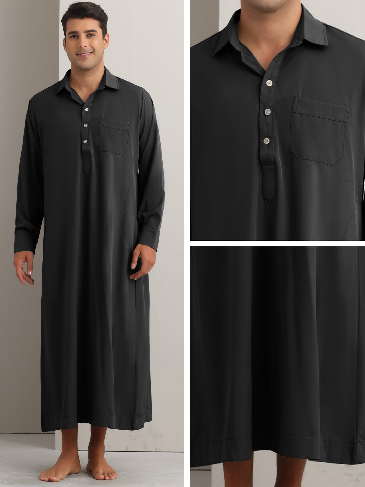 Bublédon Nightshirt for Men's Long Sleeves Collared Neck Full Length Sleep Shirt Nightwear