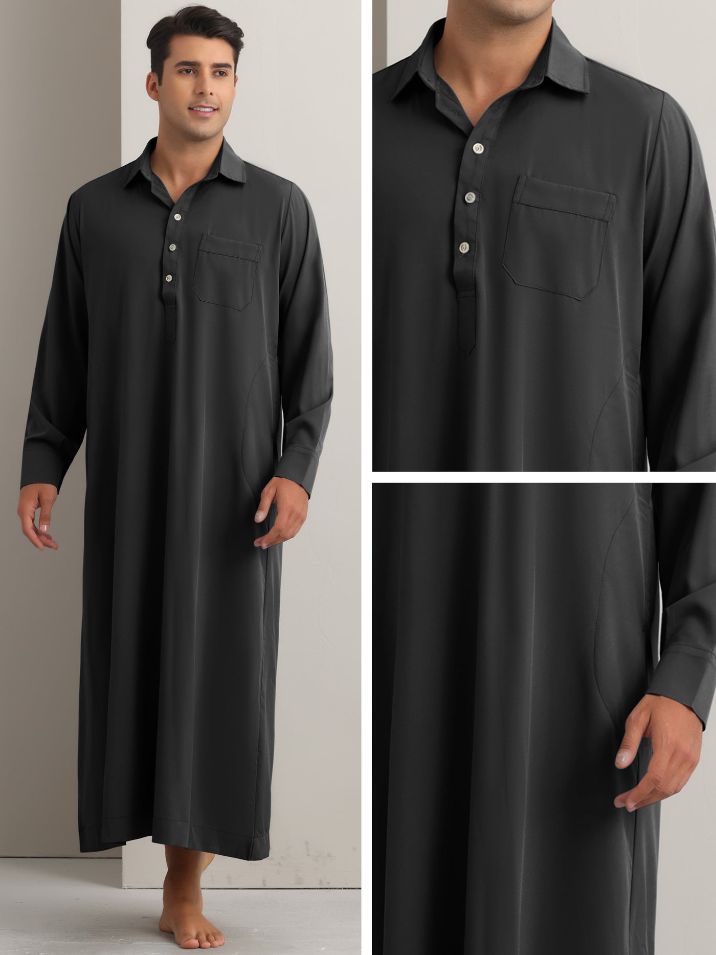 Bublédon Nightshirt for Men's Long Sleeves Collared Neck Full Length Sleep Shirt Nightwear