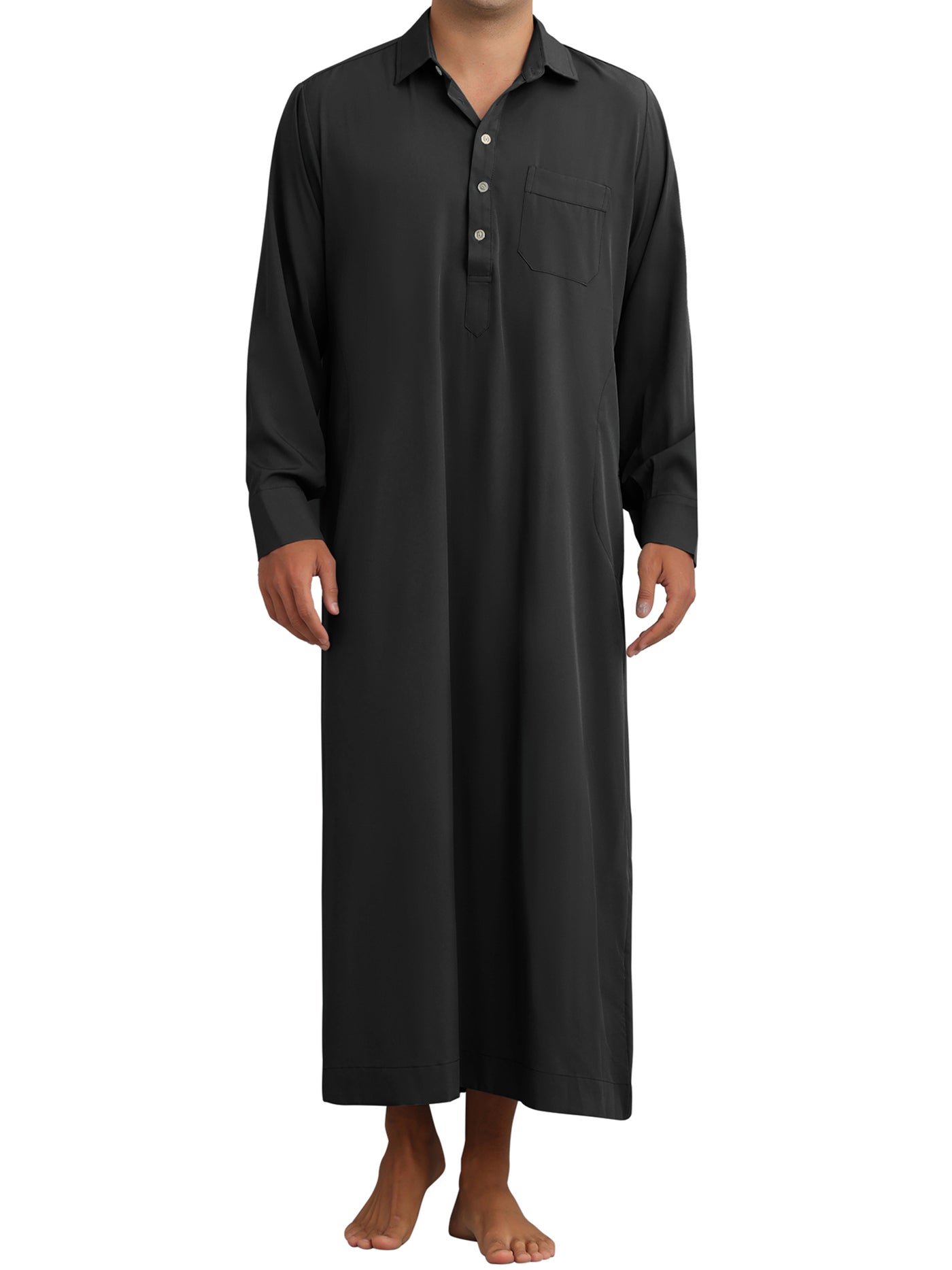 Bublédon Nightshirt for Men's Long Sleeves Collared Neck Full Length Sleep Shirt Nightwear