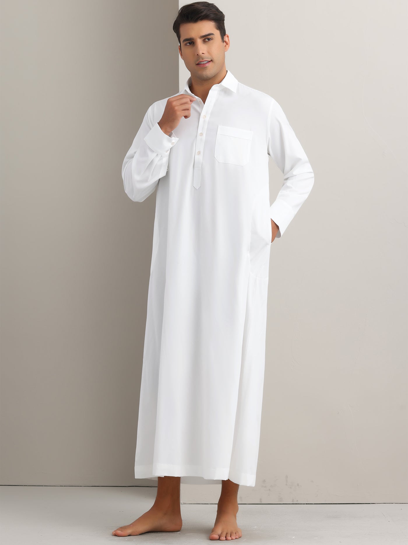 Bublédon Nightshirt for Men's Long Sleeves Collared Neck Full Length Sleep Shirt Nightwear