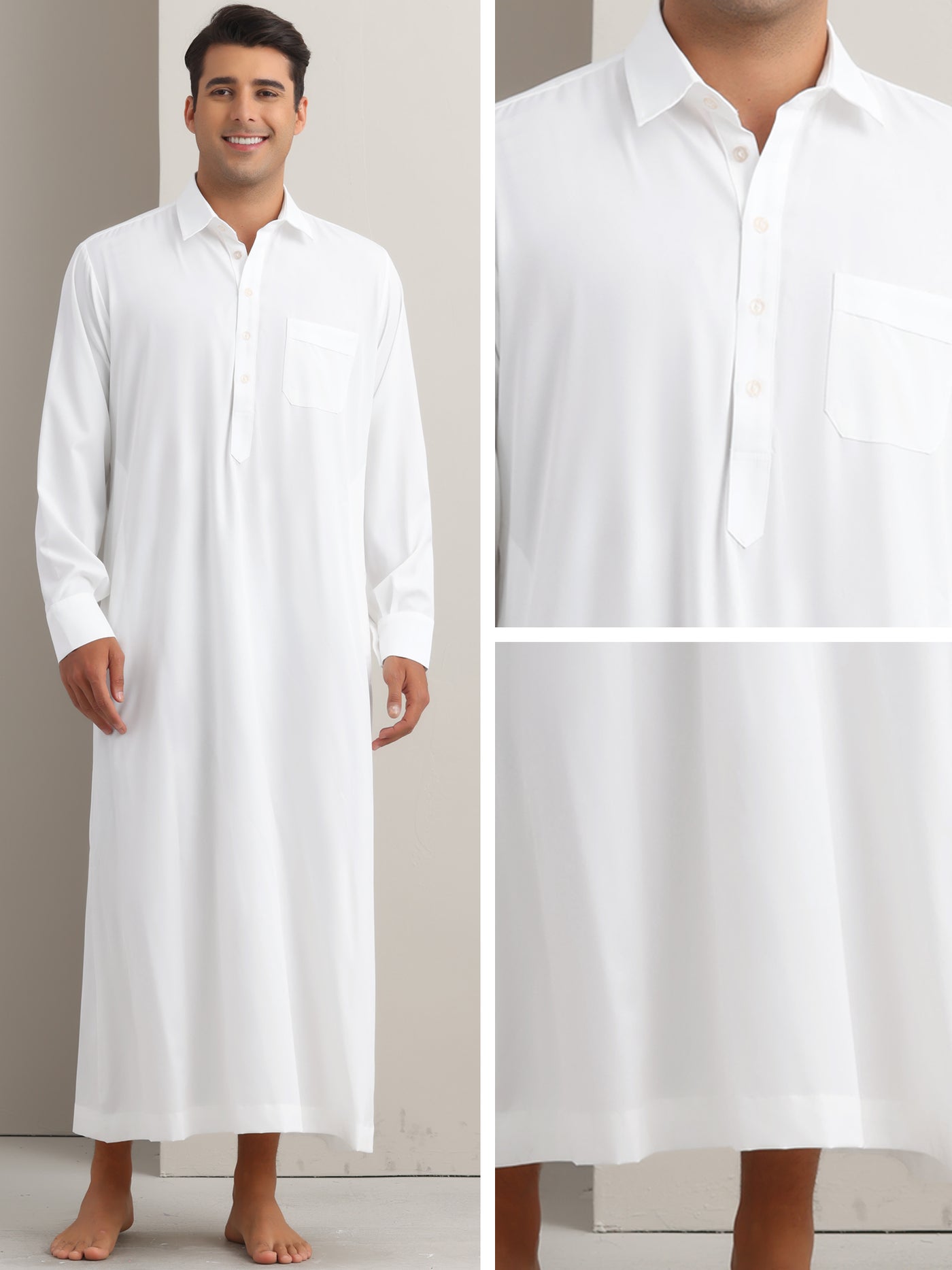 Bublédon Nightshirt for Men's Long Sleeves Collared Neck Full Length Sleep Shirt Nightwear