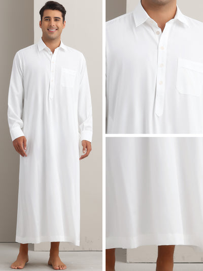 Nightshirt for Men's Long Sleeves Collared Neck Full Length Sleep Shirt Nightwear