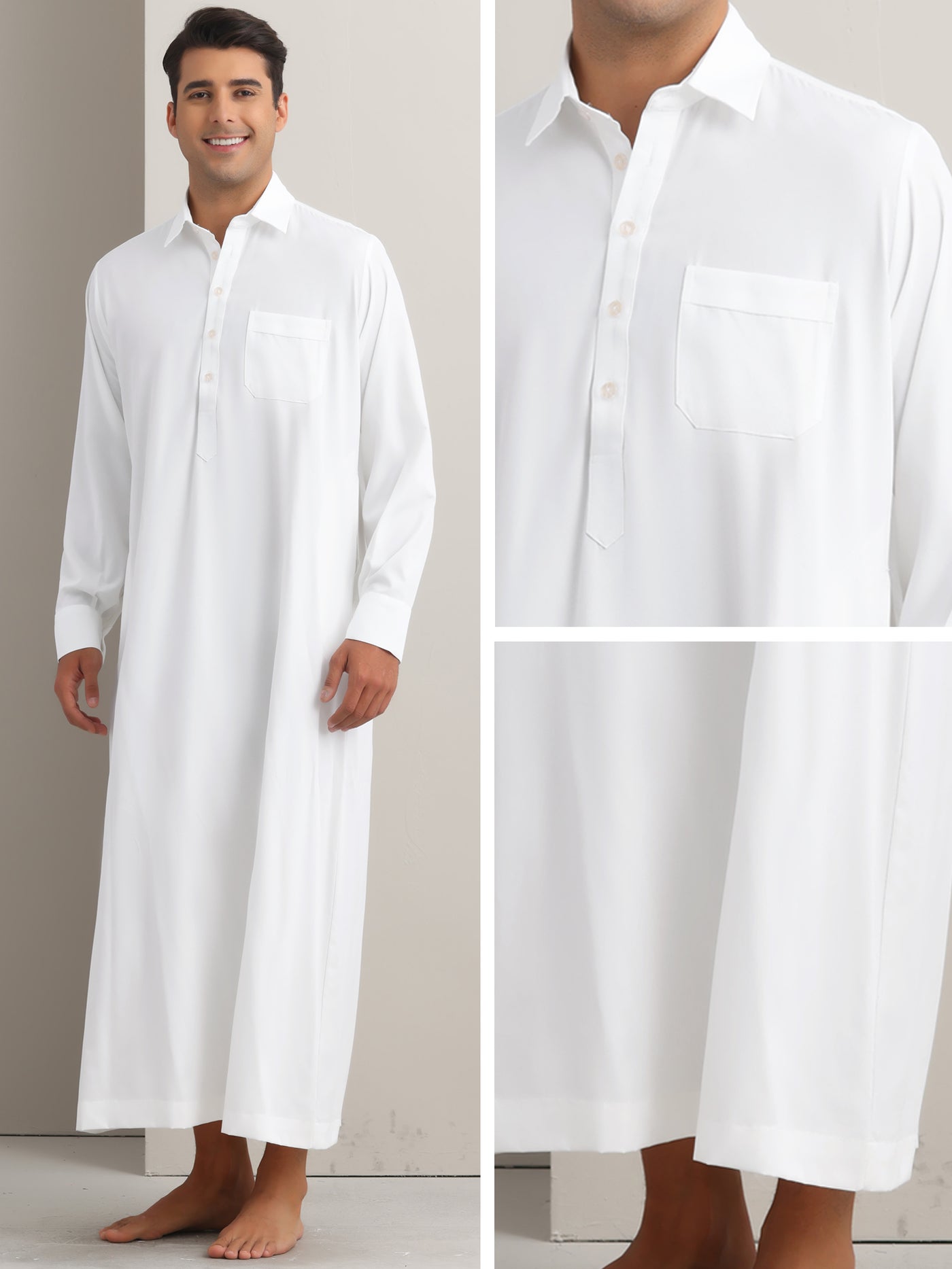 Bublédon Nightshirt for Men's Long Sleeves Collared Neck Full Length Sleep Shirt Nightwear