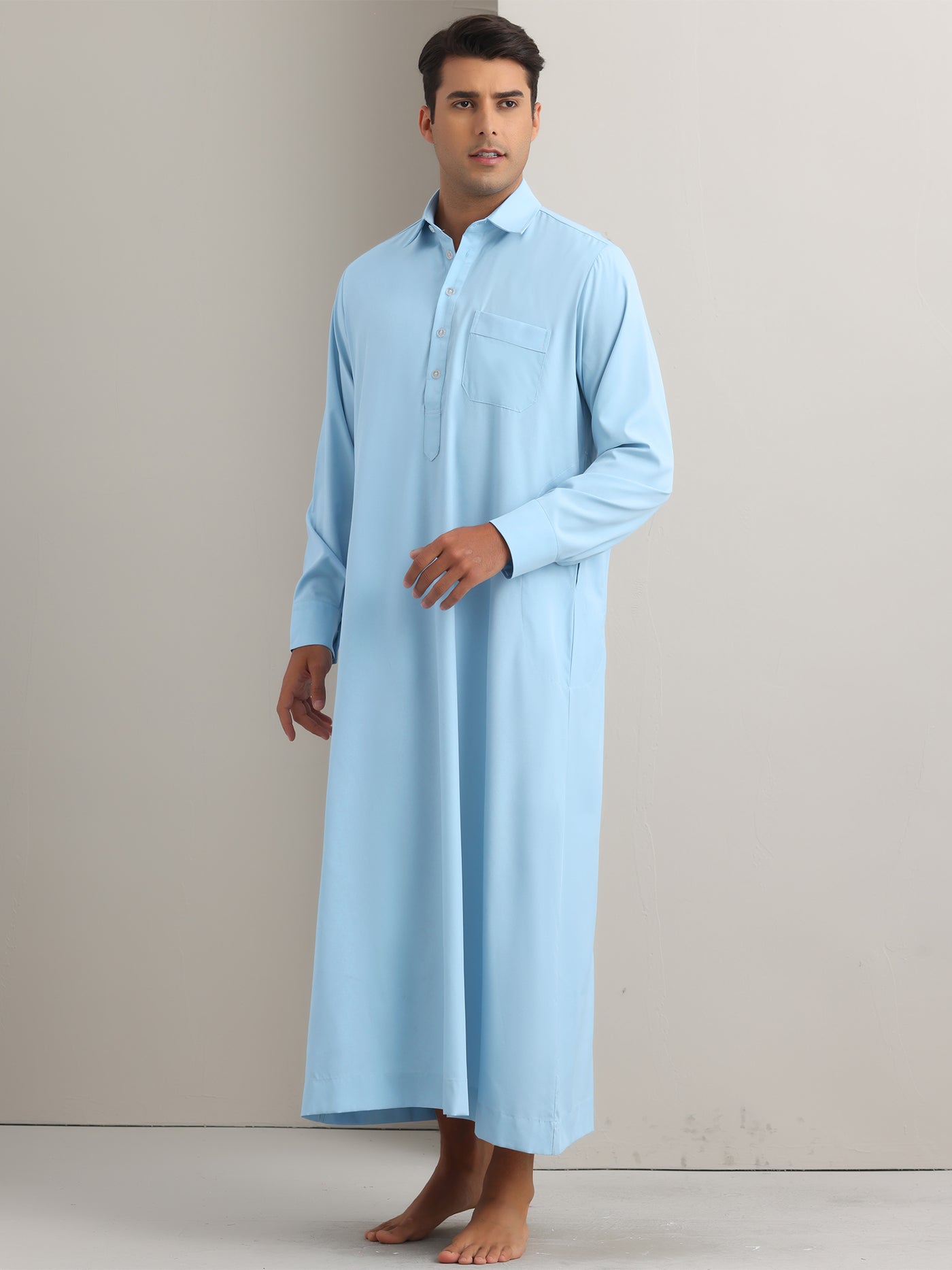 Bublédon Nightshirt for Men's Long Sleeves Collared Neck Full Length Sleep Shirt Nightwear