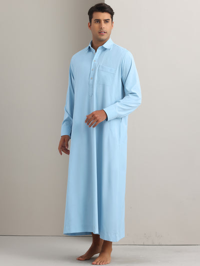 Nightshirt for Men's Long Sleeves Collared Neck Full Length Sleep Shirt Nightwear