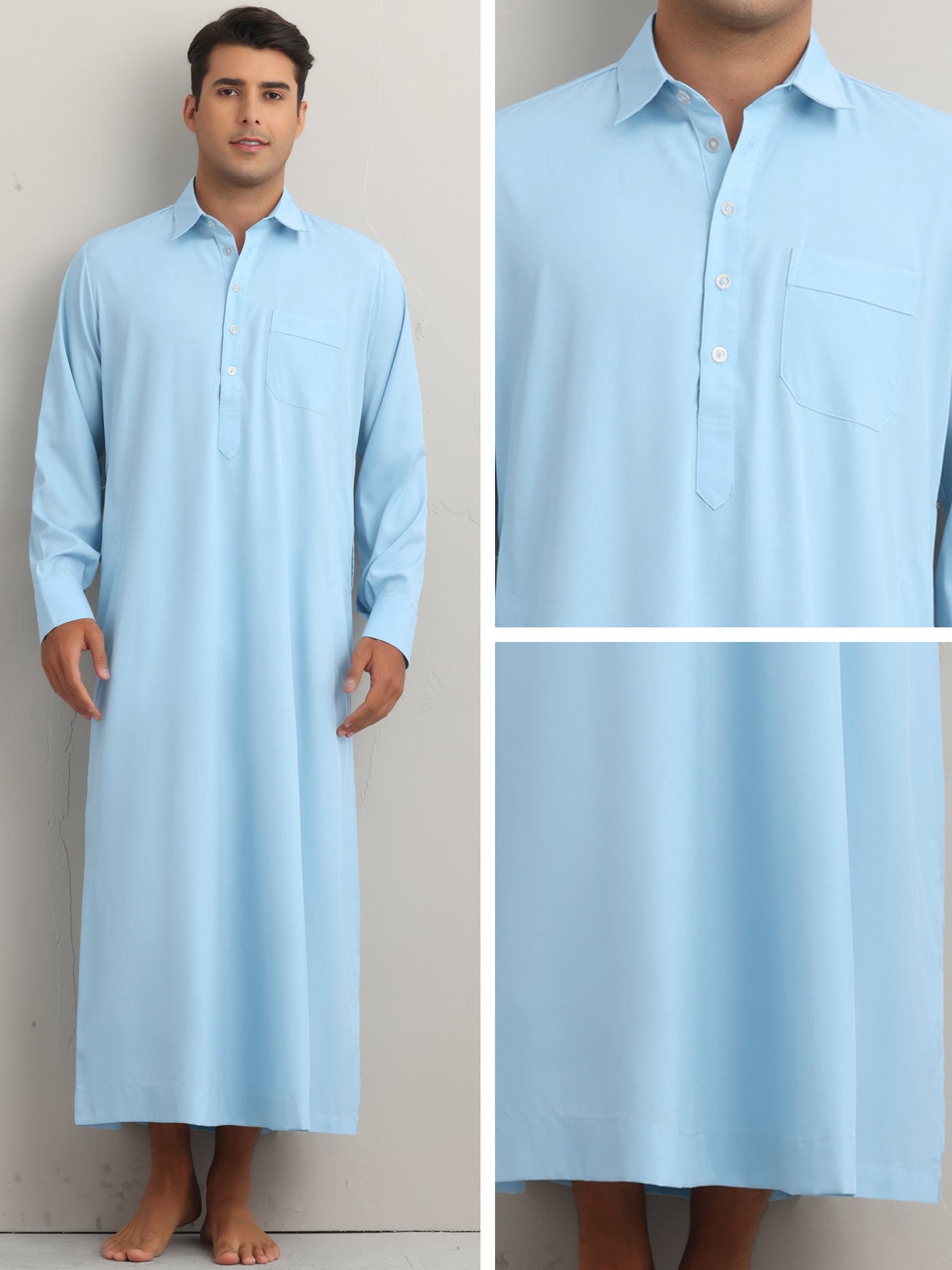 Bublédon Nightshirt for Men's Long Sleeves Collared Neck Full Length Sleep Shirt Nightwear