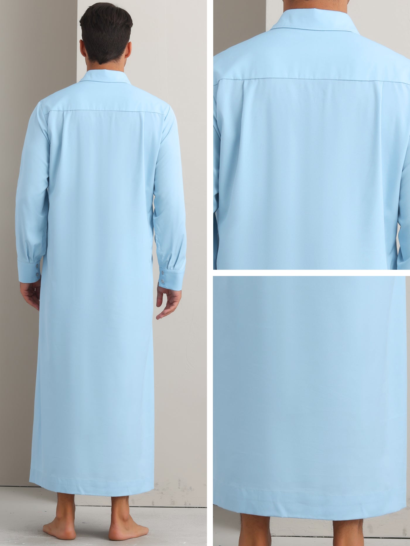 Bublédon Nightshirt for Men's Long Sleeves Collared Neck Full Length Sleep Shirt Nightwear