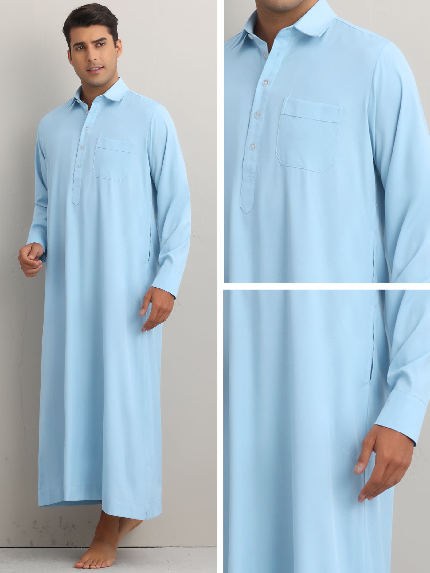 Bublédon Nightshirt for Men's Long Sleeves Collared Neck Full Length Sleep Shirt Nightwear