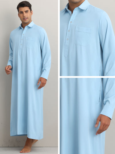 Nightshirt for Men's Long Sleeves Collared Neck Full Length Sleep Shirt Nightwear