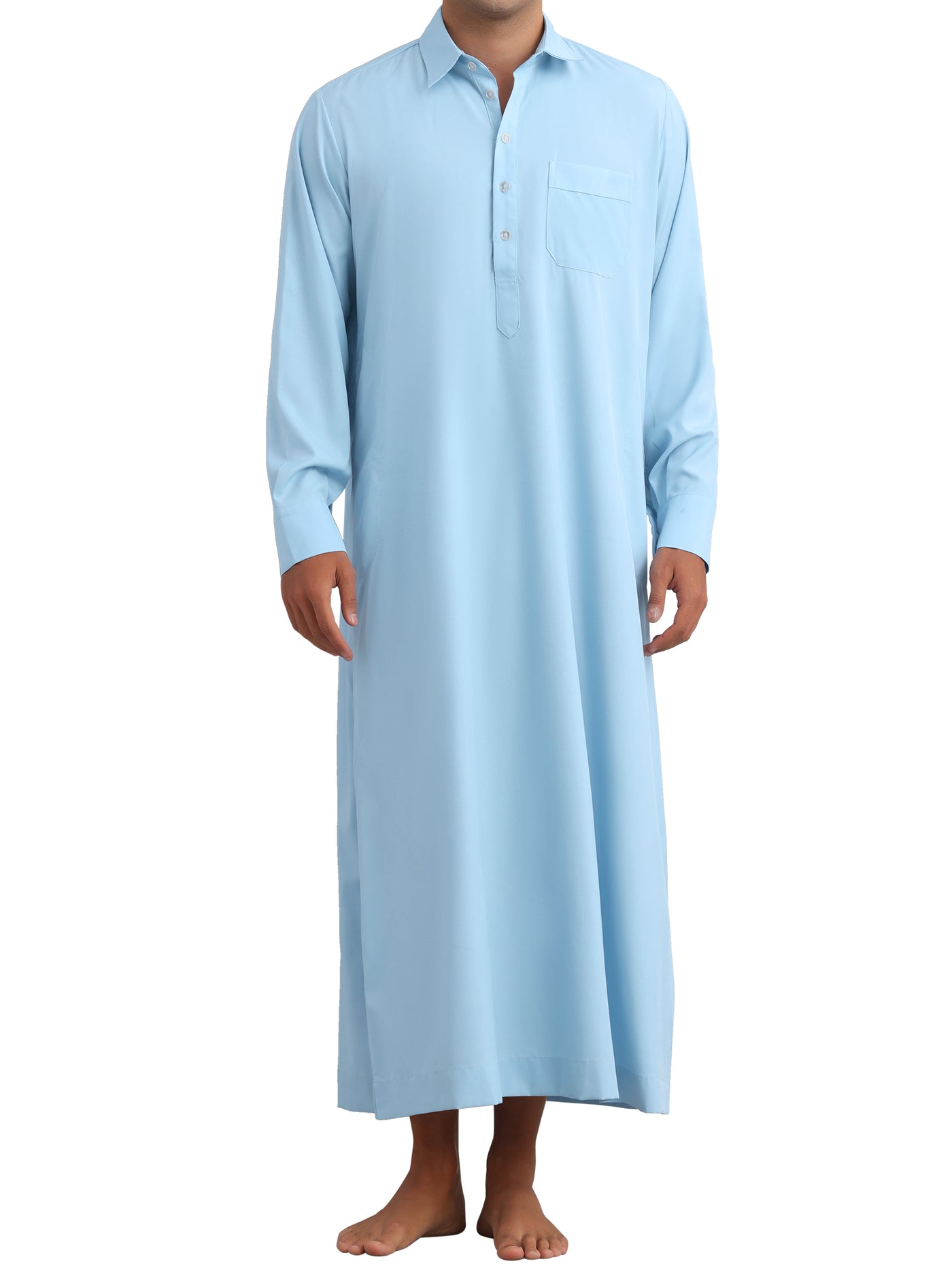 Bublédon Nightshirt for Men's Long Sleeves Collared Neck Full Length Sleep Shirt Nightwear