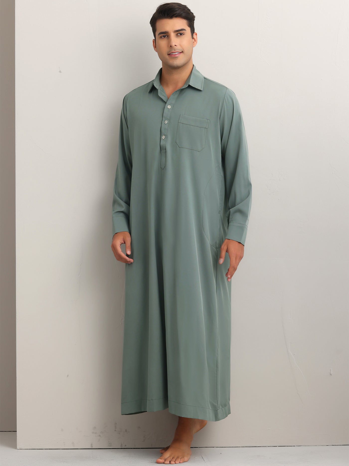 Bublédon Nightshirt for Men's Long Sleeves Collared Neck Full Length Sleep Shirt Nightwear