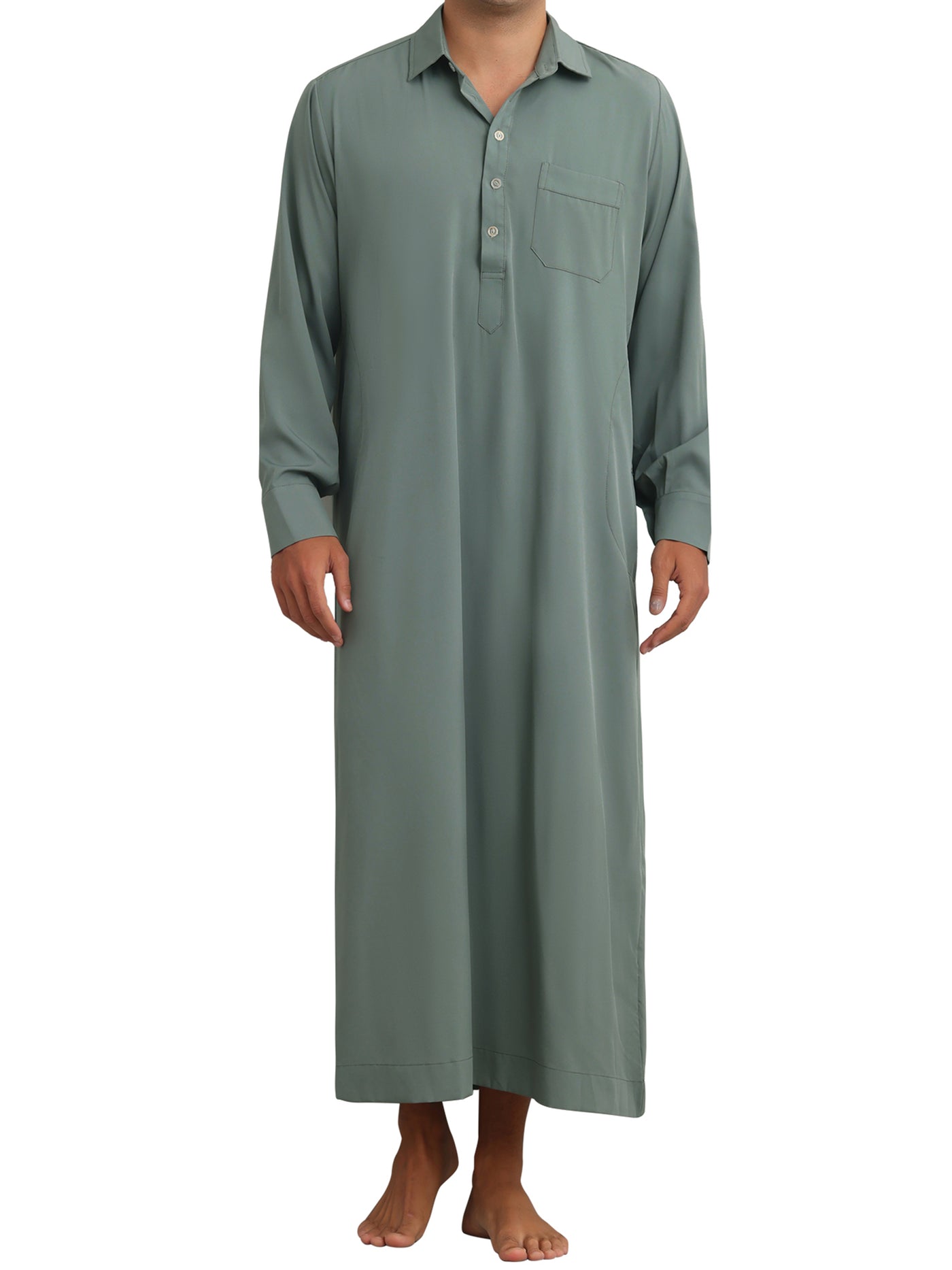 Bublédon Nightshirt for Men's Long Sleeves Collared Neck Full Length Sleep Shirt Nightwear