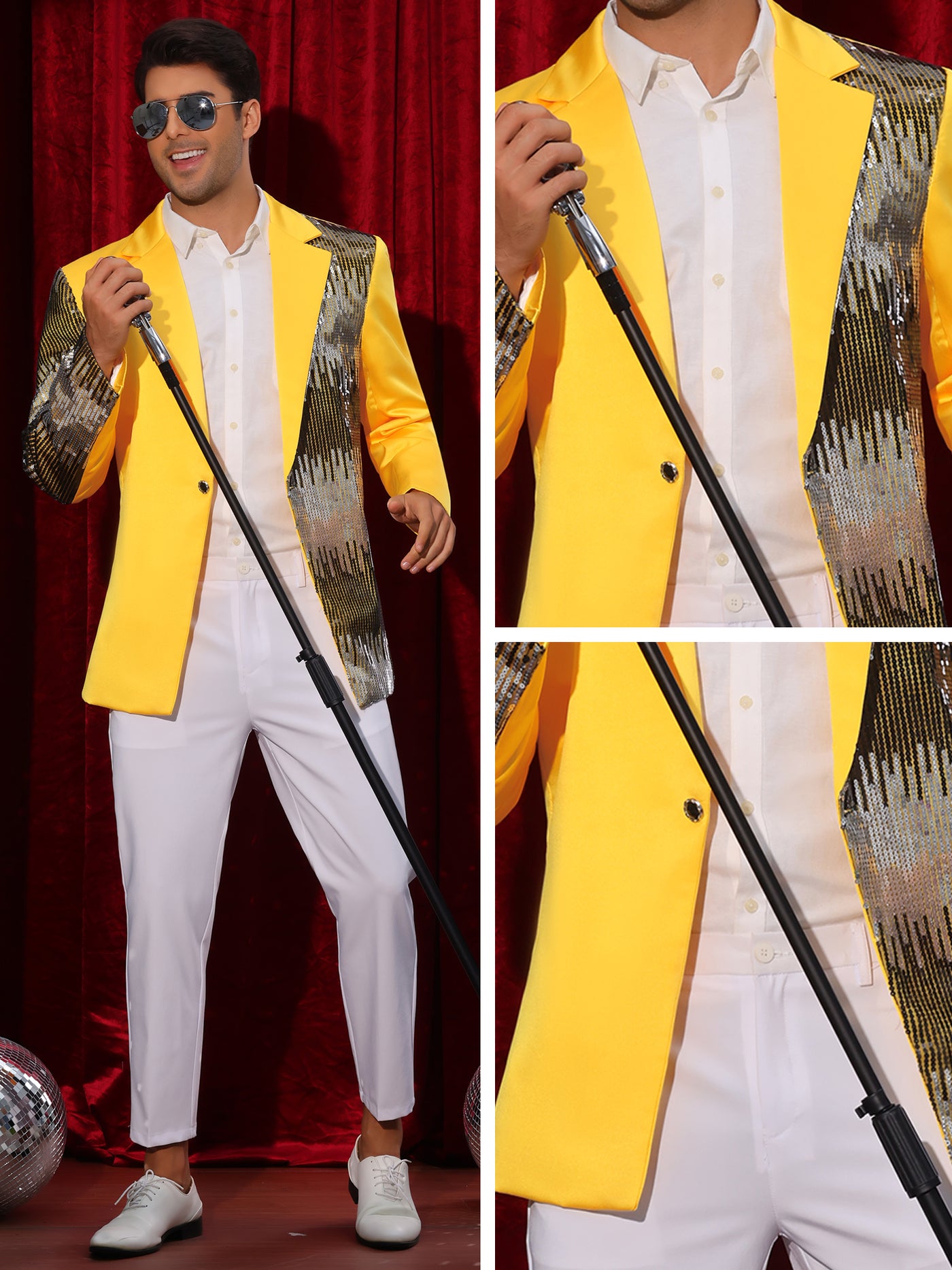 Bublédon Sequin Blazer for Men's Color Block Notched Lapel Party Sparkle Sports Coat