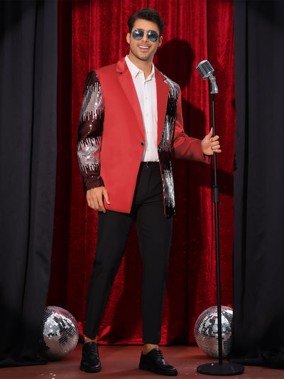 Sequin Blazer for Men's Color Block Notched Lapel Party Sparkle Sports Coat