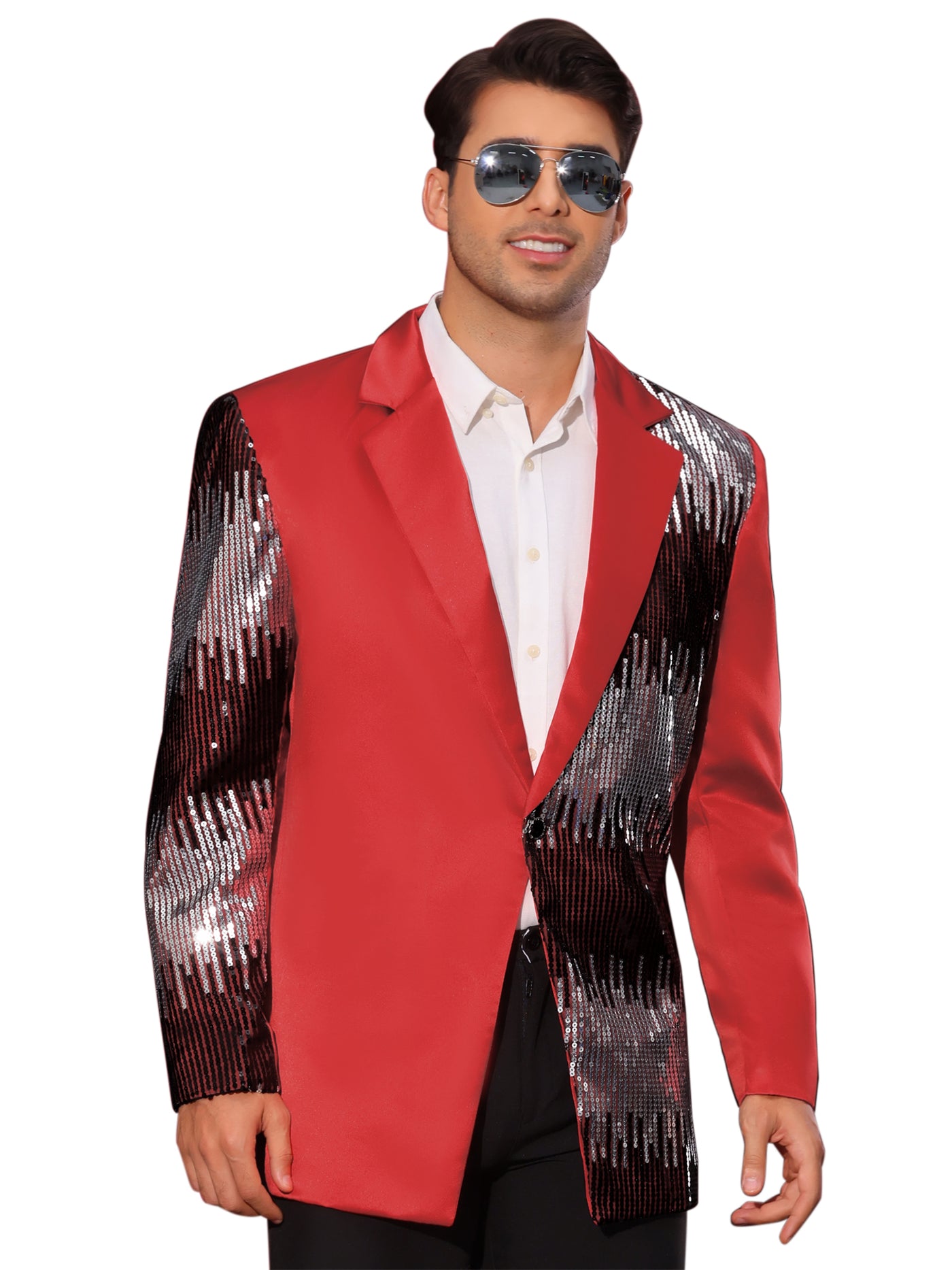 Bublédon Sequin Blazer for Men's Color Block Notched Lapel Party Sparkle Sports Coat