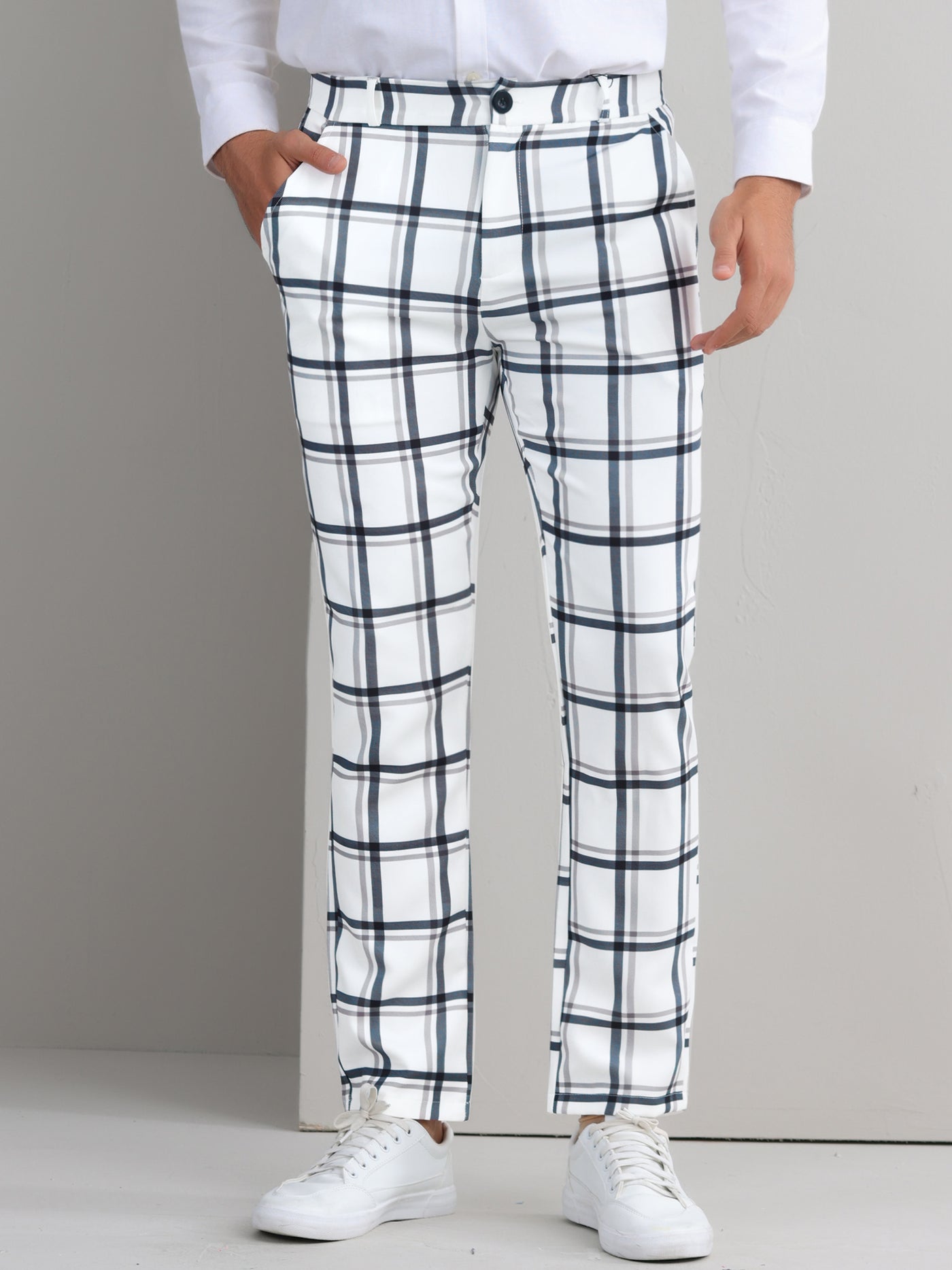 Bublédon Plaid Printed Pants for Men's Regular Fit Flat Front Office Checked Slacks