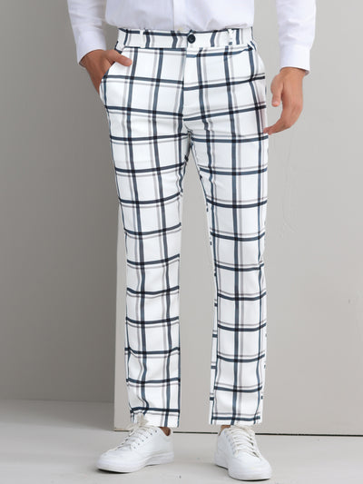 Plaid Printed Pants for Men's Regular Fit Flat Front Office Checked Slacks