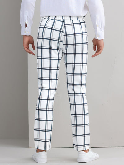 Plaid Printed Pants for Men's Regular Fit Flat Front Office Checked Slacks