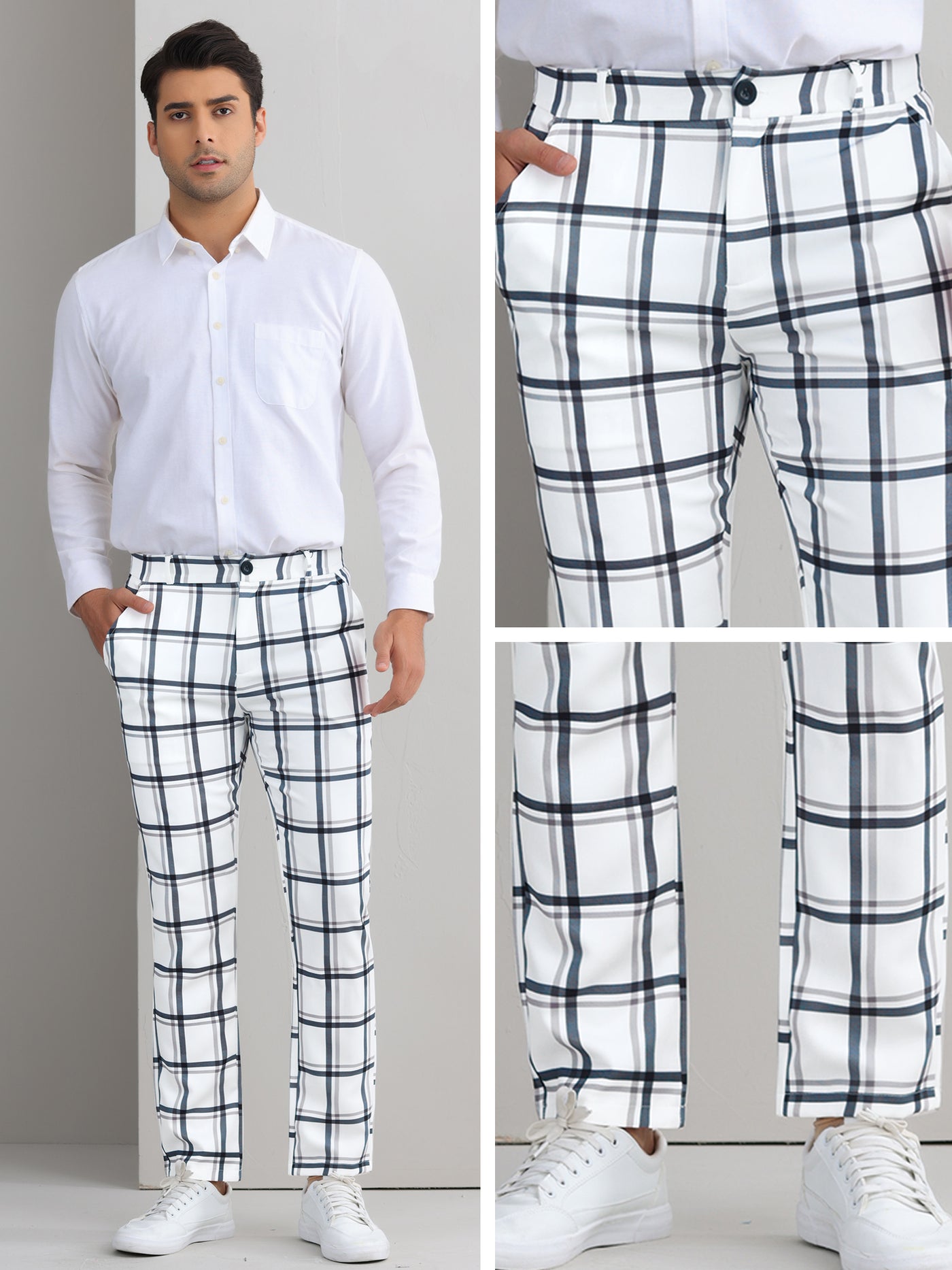 Bublédon Plaid Printed Pants for Men's Regular Fit Flat Front Office Checked Slacks