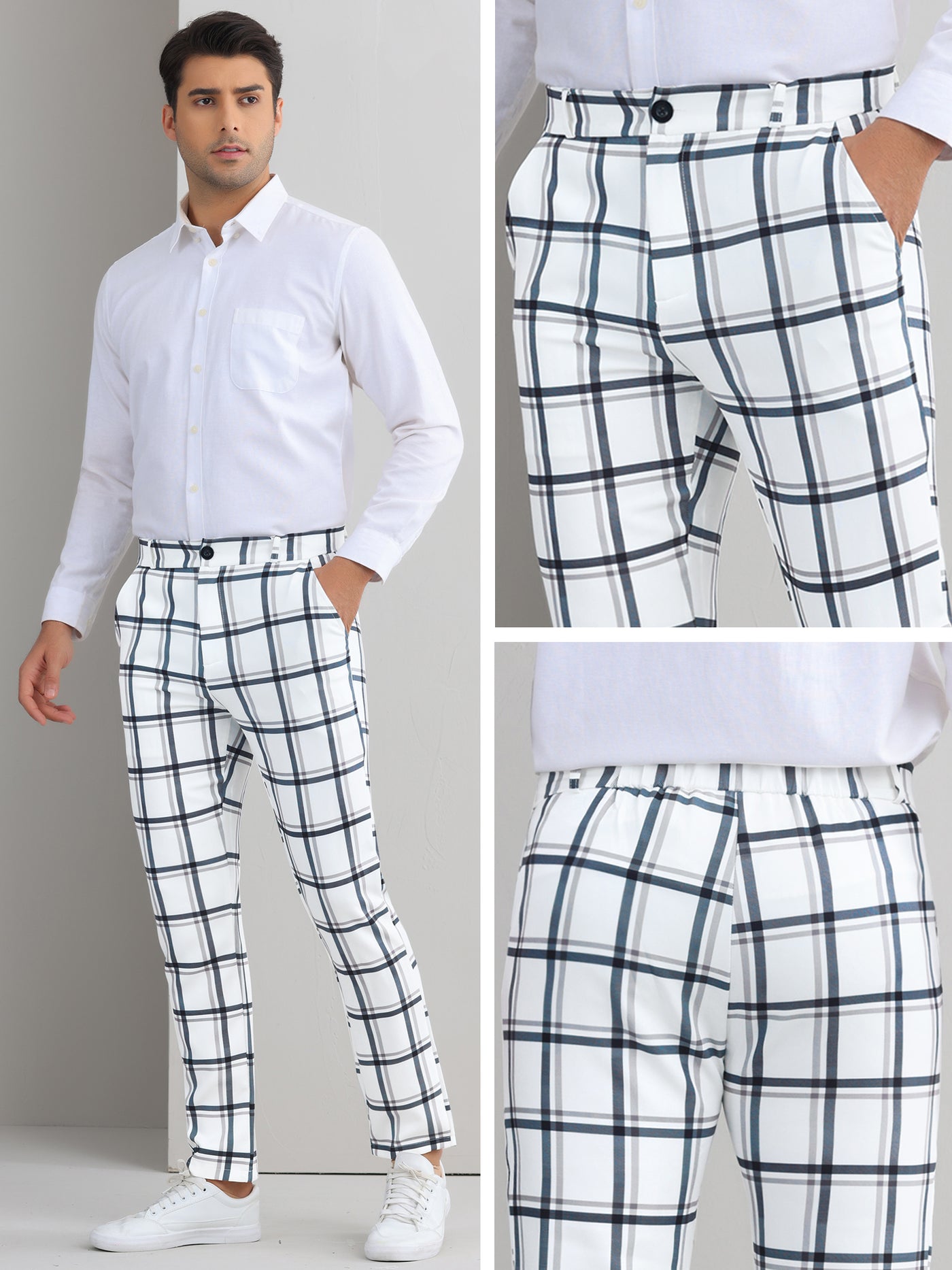 Bublédon Plaid Printed Pants for Men's Regular Fit Flat Front Office Checked Slacks