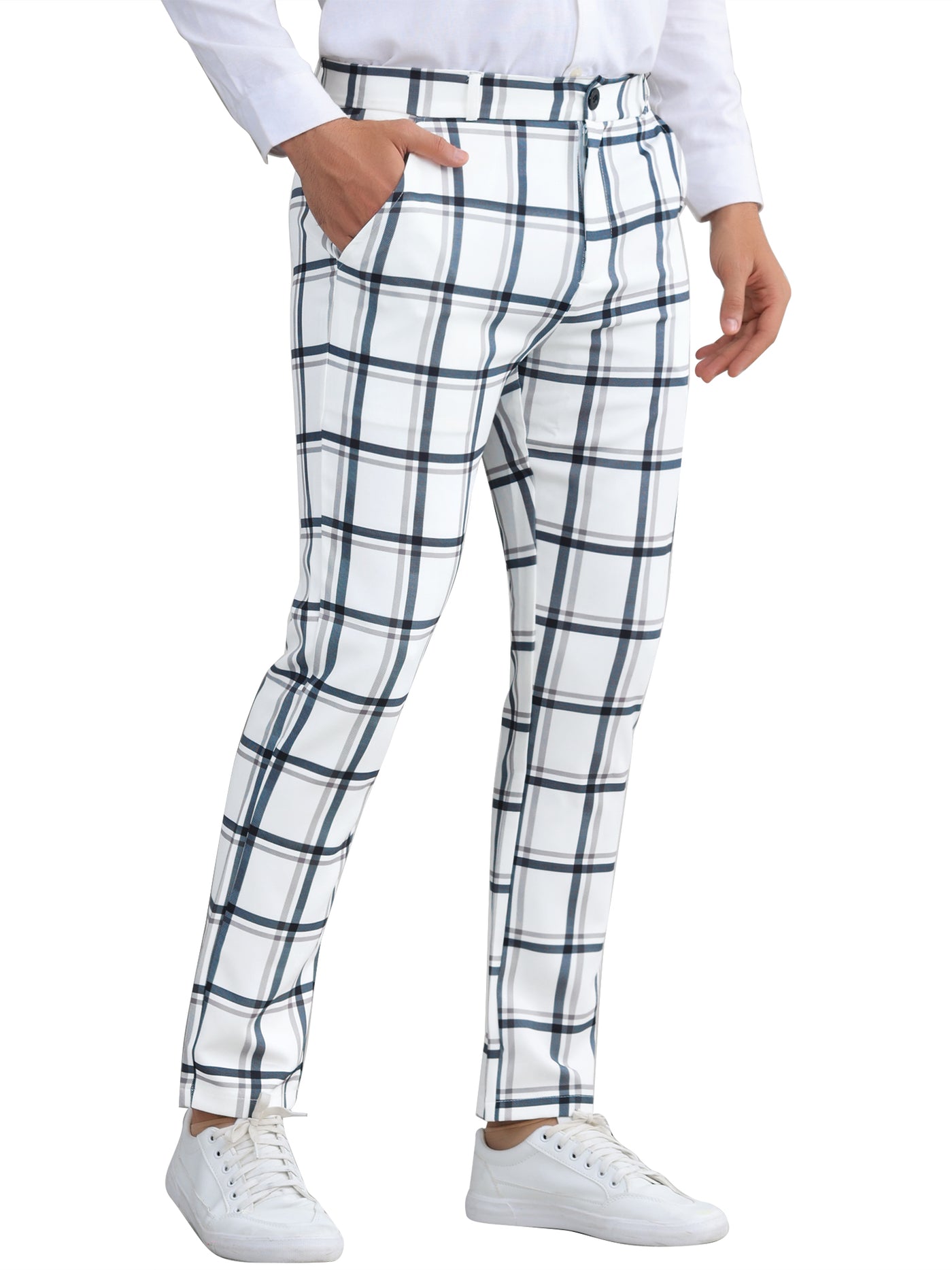 Bublédon Plaid Printed Pants for Men's Regular Fit Flat Front Office Checked Slacks