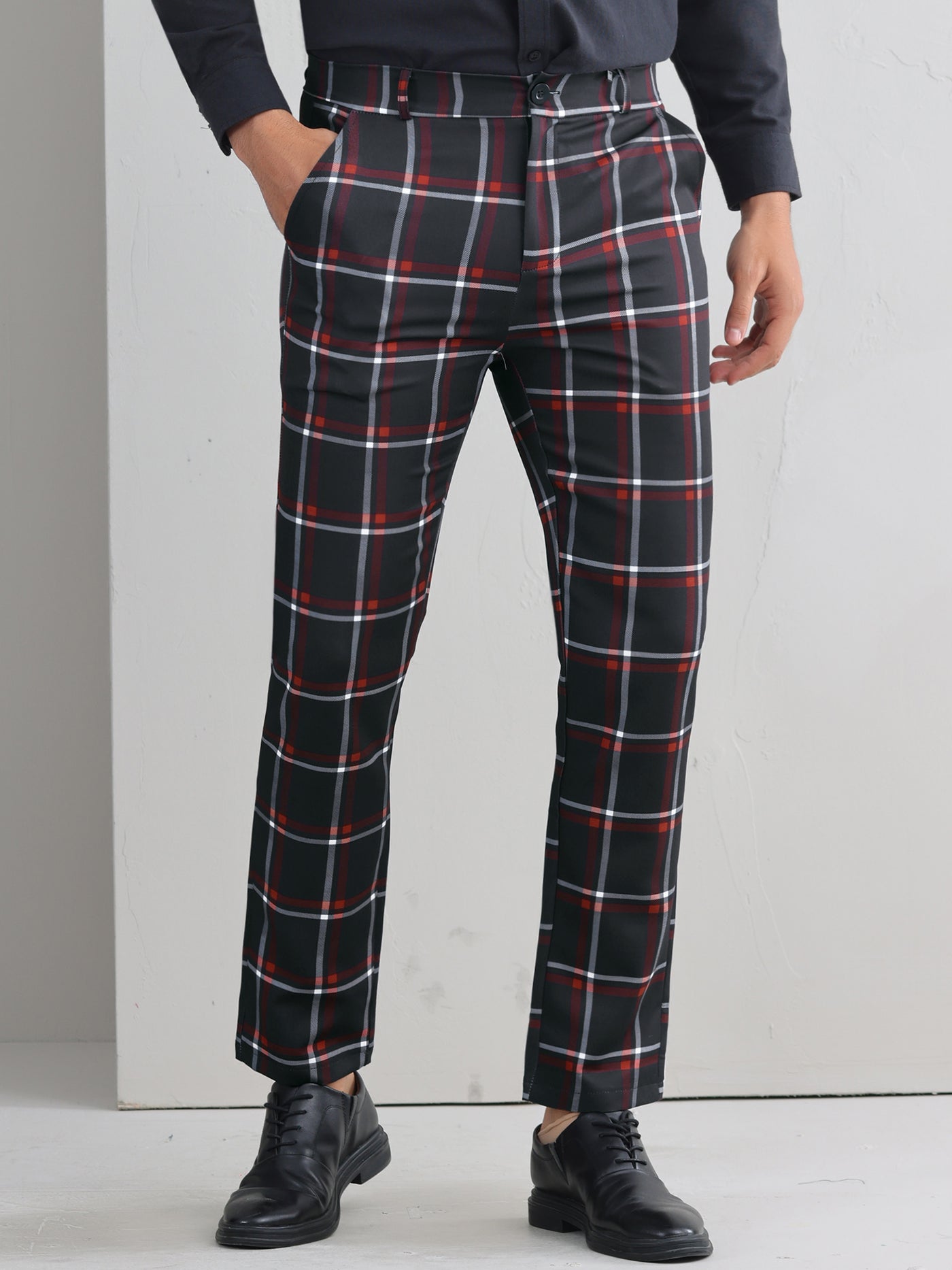 Bublédon Plaid Printed Pants for Men's Regular Fit Flat Front Office Checked Slacks