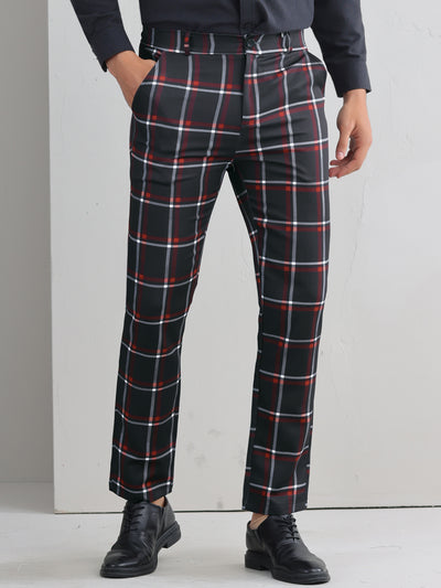 Plaid Printed Pants for Men's Regular Fit Flat Front Office Checked Slacks