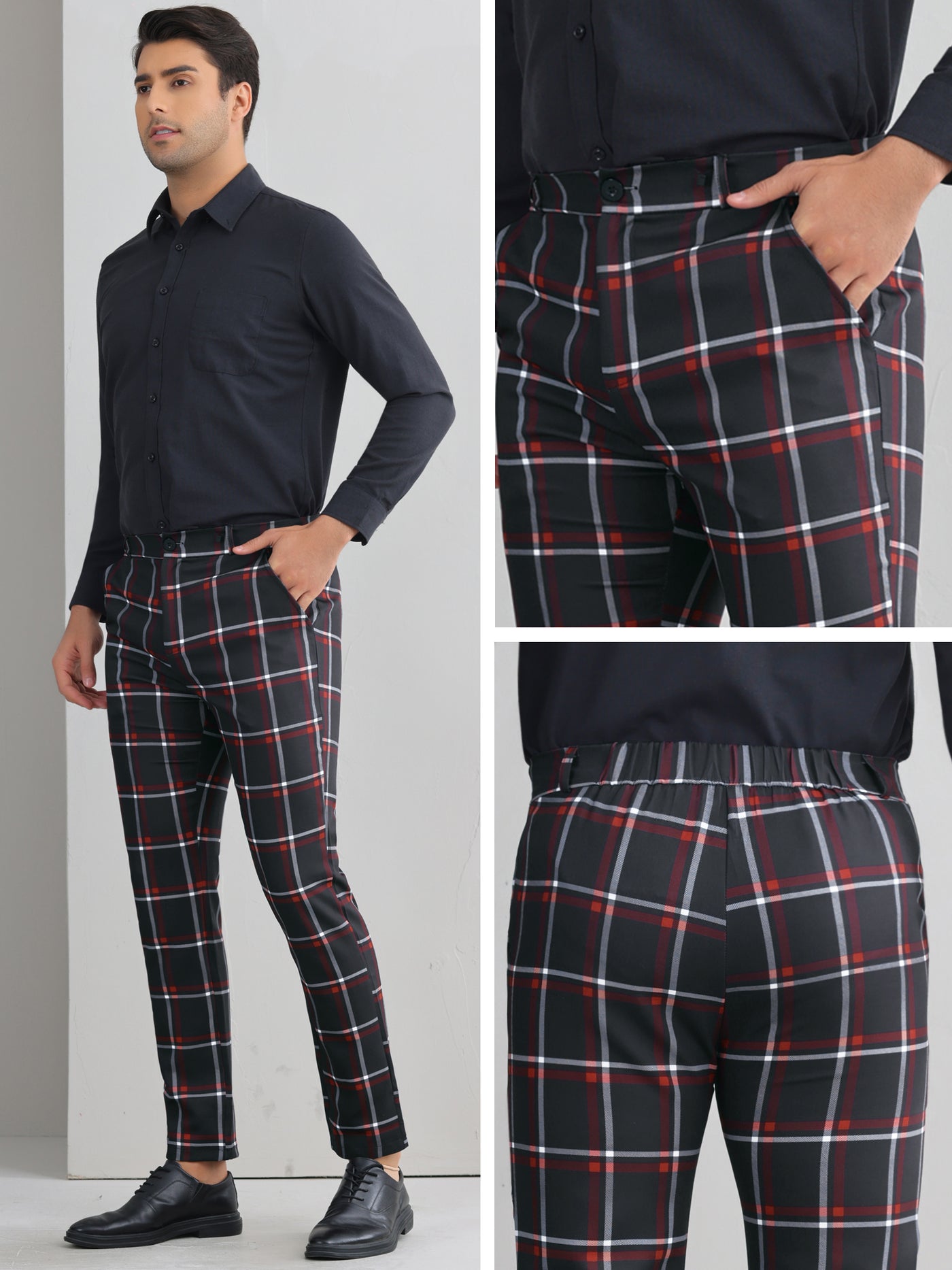 Bublédon Plaid Printed Pants for Men's Regular Fit Flat Front Office Checked Slacks