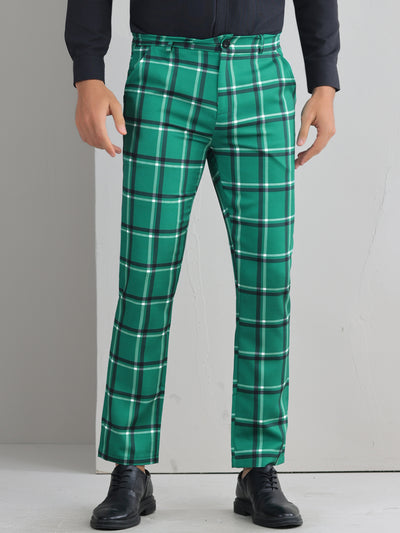 Bublédon Plaid Printed Pants for Men's Regular Fit Flat Front Office Checked Slacks