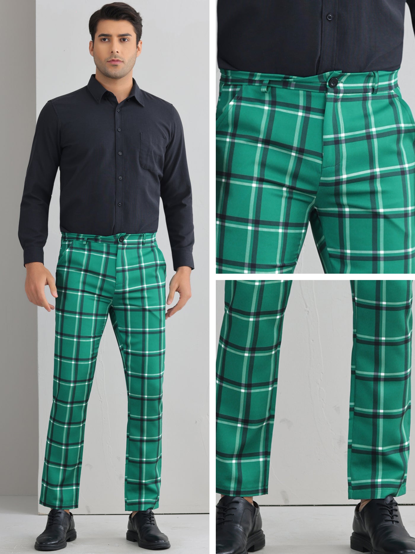 Bublédon Plaid Printed Pants for Men's Regular Fit Flat Front Office Checked Slacks