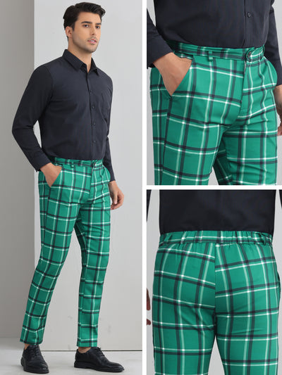 Plaid Printed Pants for Men's Regular Fit Flat Front Office Checked Slacks