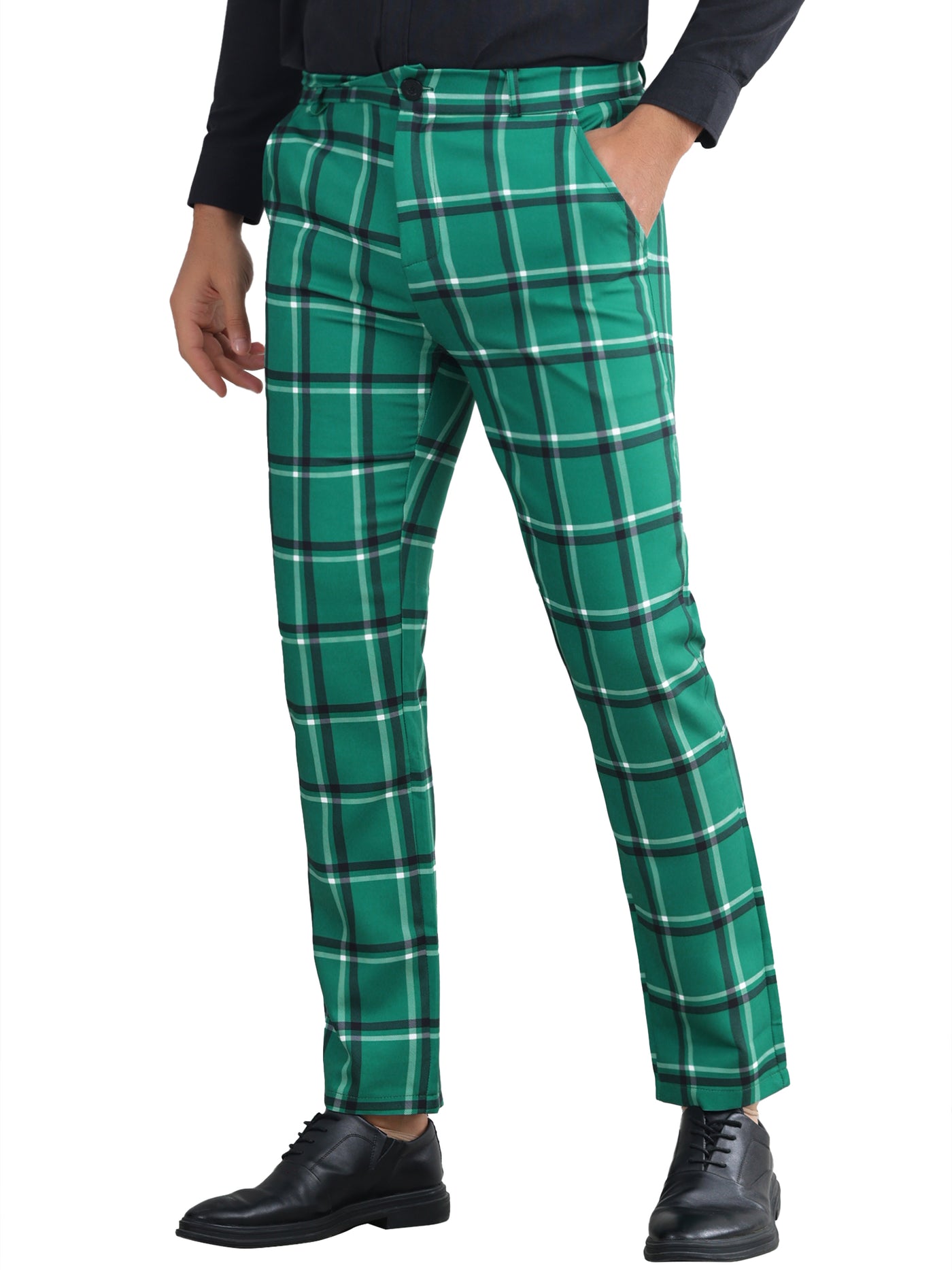 Bublédon Plaid Printed Pants for Men's Regular Fit Flat Front Office Checked Slacks