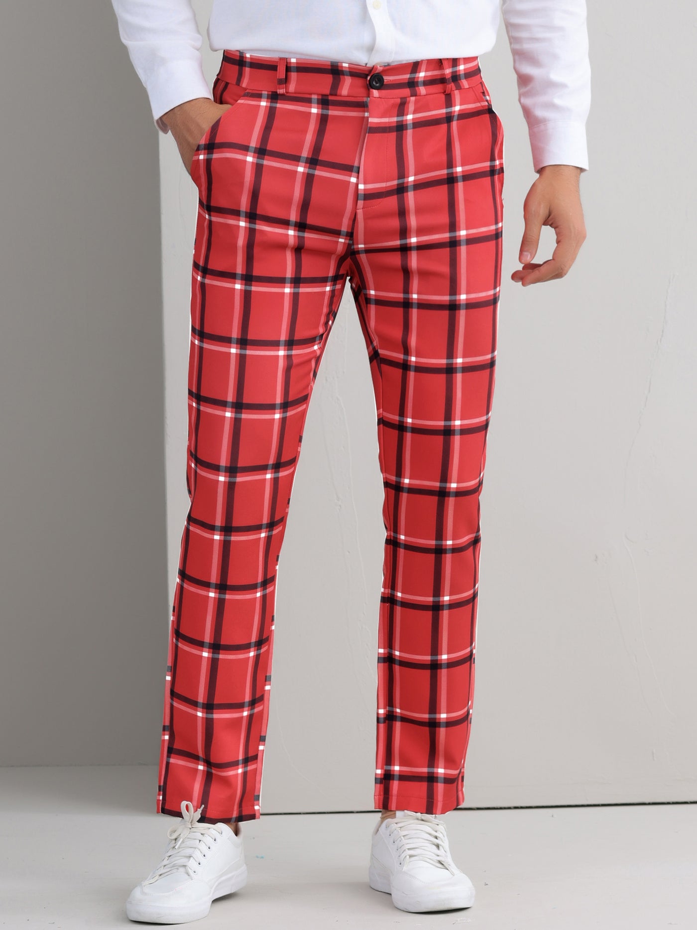 Bublédon Plaid Printed Pants for Men's Regular Fit Flat Front Office Checked Slacks