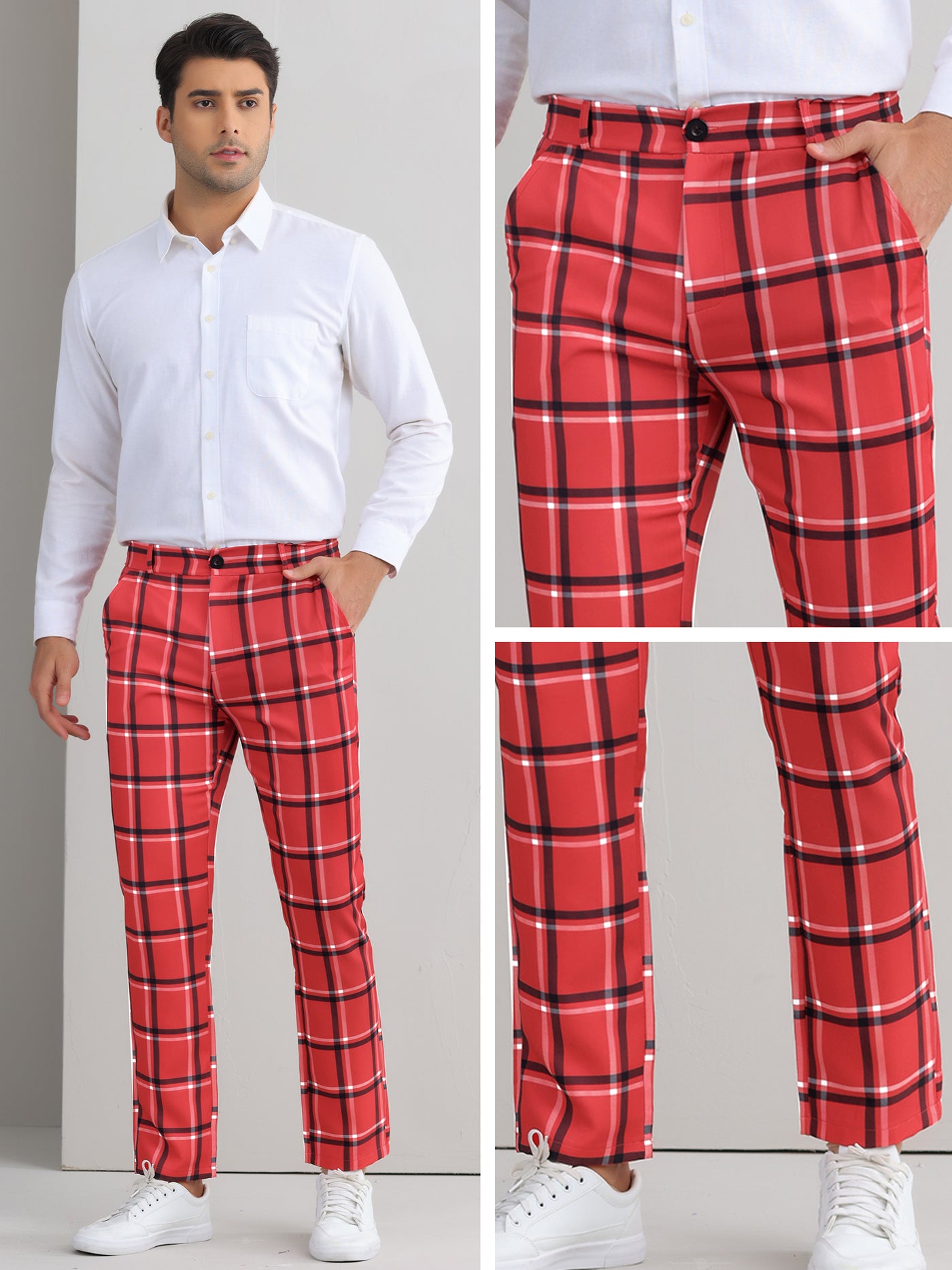 Bublédon Plaid Printed Pants for Men's Regular Fit Flat Front Office Checked Slacks