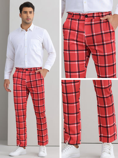 Plaid Printed Pants for Men's Regular Fit Flat Front Office Checked Slacks