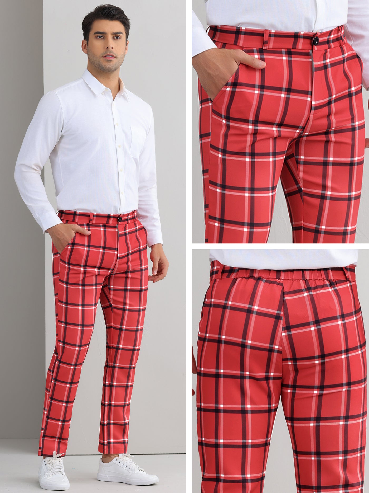 Bublédon Plaid Printed Pants for Men's Regular Fit Flat Front Office Checked Slacks