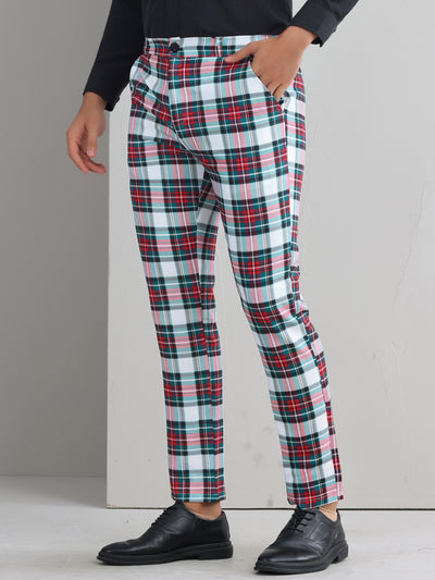 Plaid Printed Trousers for Men's Color Block Regular Fit Checked Dress Pants