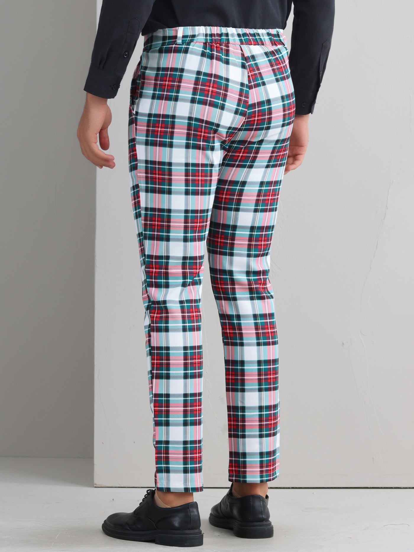 Bublédon Plaid Printed Trousers for Men's Color Block Regular Fit Checked Dress Pants