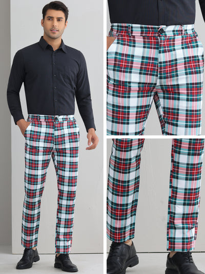 Plaid Printed Trousers for Men's Color Block Regular Fit Checked Dress Pants