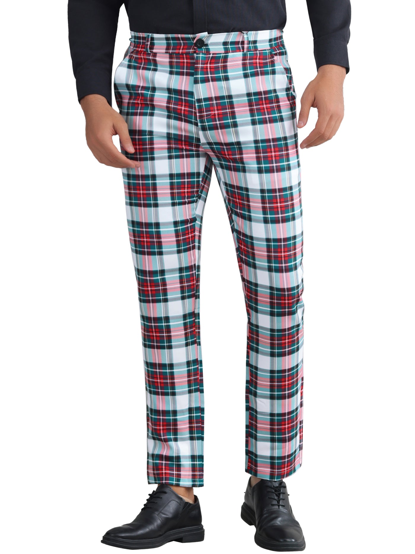 Bublédon Plaid Printed Trousers for Men's Color Block Regular Fit Checked Dress Pants