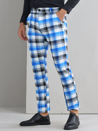 Bublédon Plaid Printed Trousers for Men's Color Block Regular Fit Checked Dress Pants