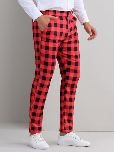 Bublédon Plaid Pants for Men's Regular Fit Color Block Tartaned Pattern Dress Trousers