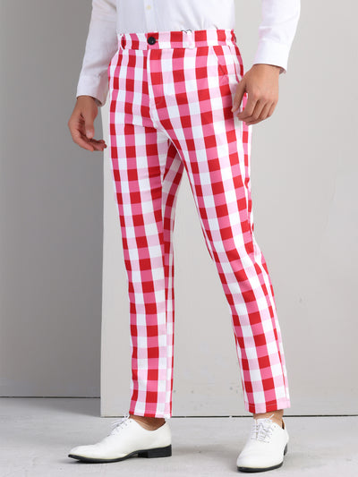 Plaid Pants for Men's Regular Fit Flat Front Business Contrast Color Trousers