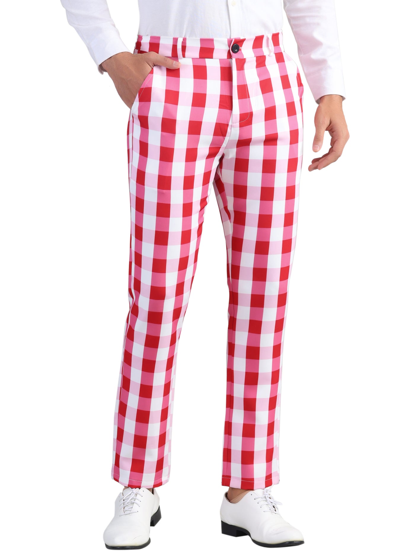 Bublédon Plaid Pants for Men's Regular Fit Flat Front Business Contrast Color Trousers