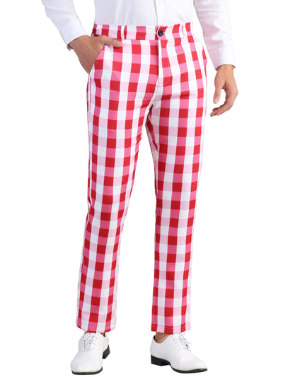 Plaid Pants for Men's Regular Fit Flat Front Business Contrast Color Trousers