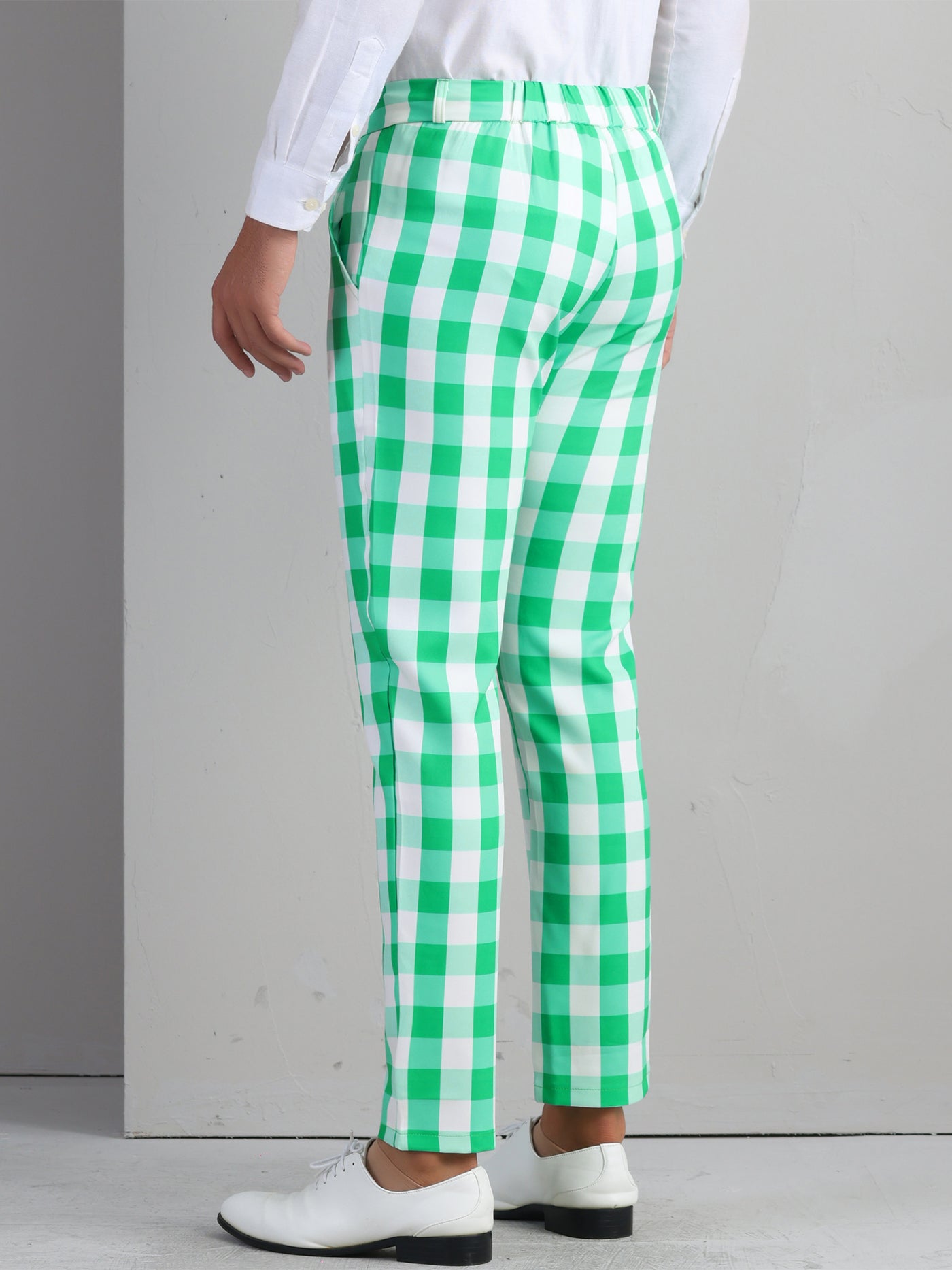 Bublédon Plaid Pants for Men's Regular Fit Flat Front Business Contrast Color Trousers