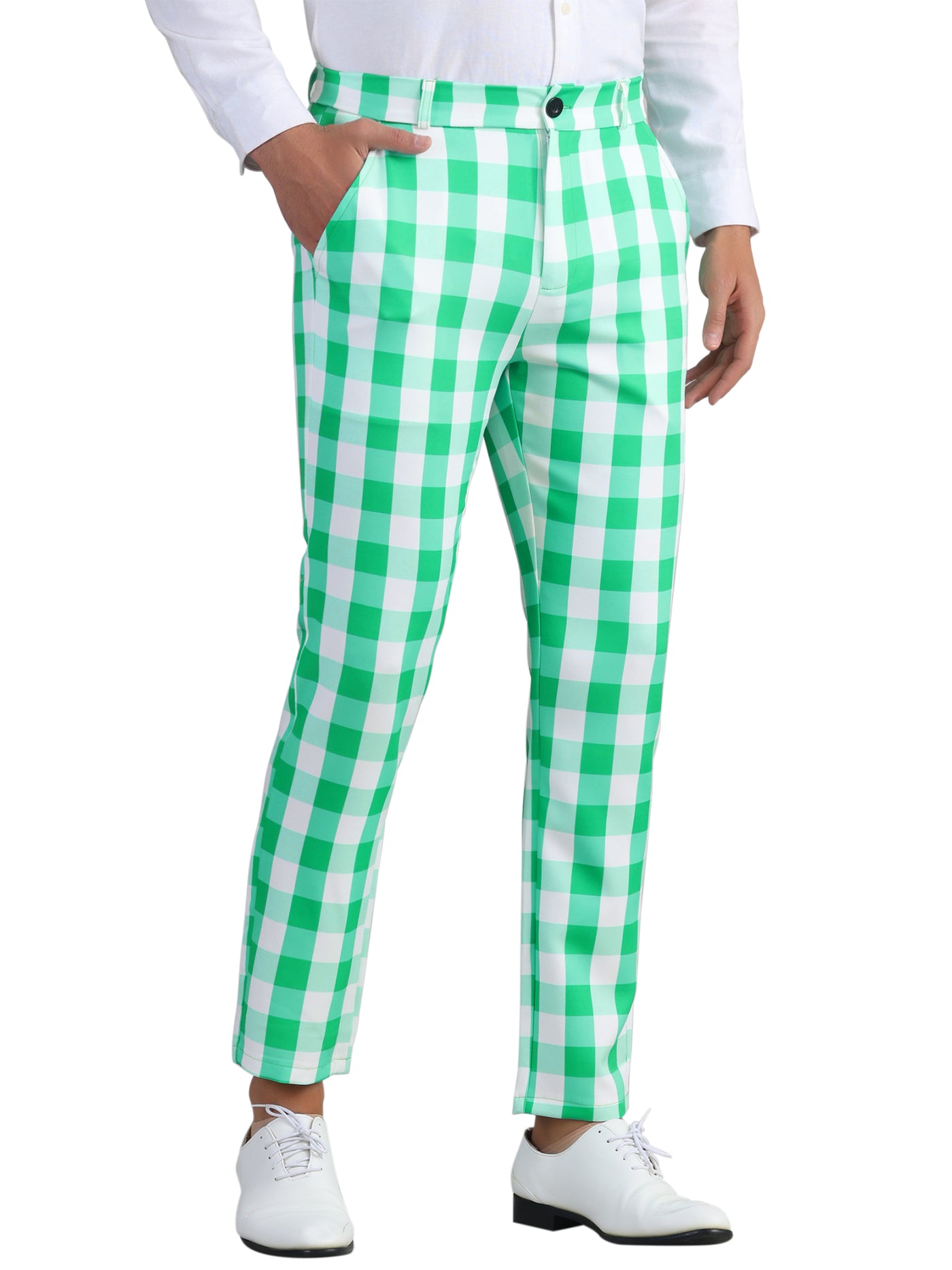 Bublédon Plaid Pants for Men's Regular Fit Flat Front Business Contrast Color Trousers